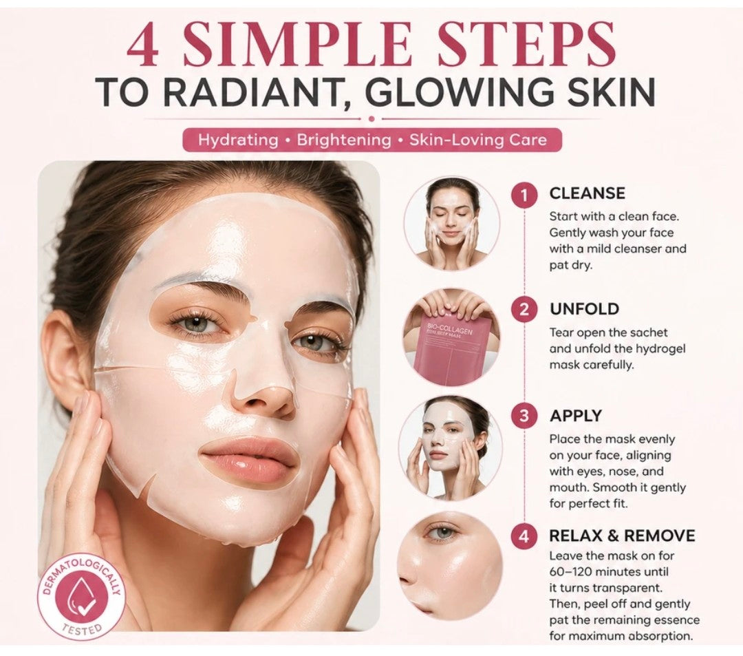 Bio-Collagen Real Deep Mask (Pack of 4) – Overnight Hydrogel Sheet Mask for Korean Glass Skin Glow, Pore Tightening & Deep Hydration