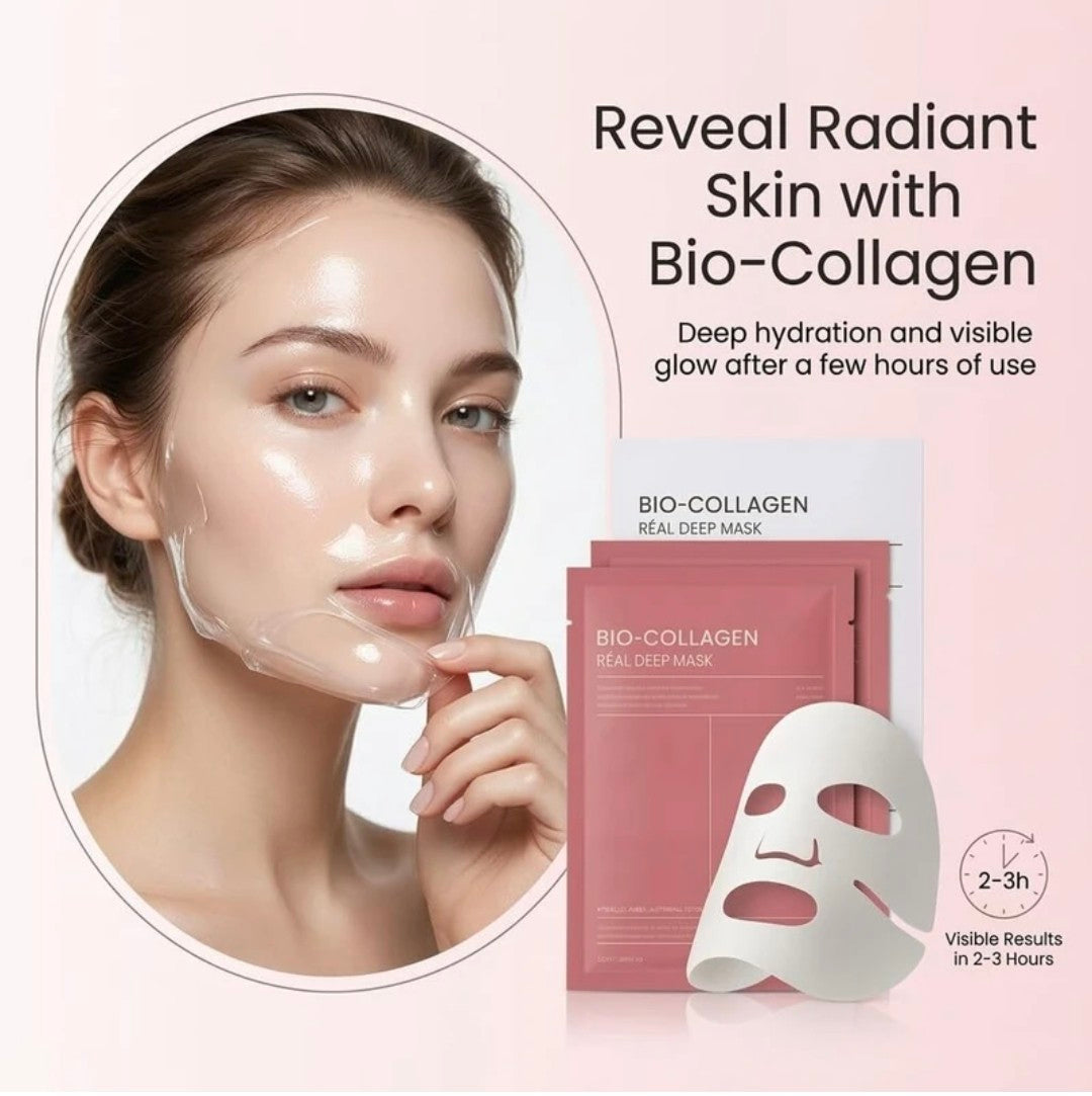 Bio-Collagen Real Deep Mask (Pack of 4) – Overnight Hydrogel Sheet Mask for Korean Glass Skin Glow, Pore Tightening & Deep Hydration